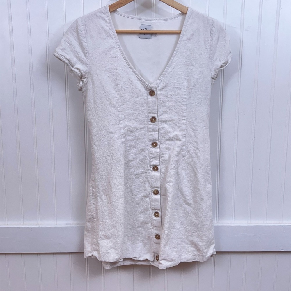 Princess Polly White Mini Dress Button Front V-Neck Cottagecore Summer Tie Back